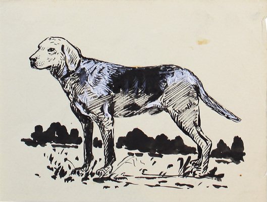 Белатов Г.А.. Лот из трех работ с охотничьими собаками, закрепленных на одном паспарту